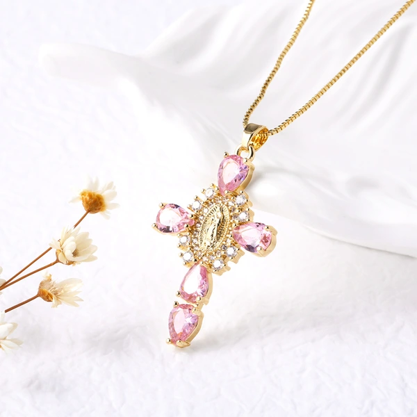 AS jewelry European and American Virgin Mary cross pendant men and women's color zircon necklace nkb462