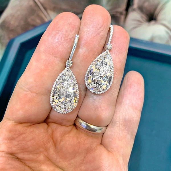 Super flash zircon teardrop earrings atmospheric crystal women's earrings new high-end versatile earrings