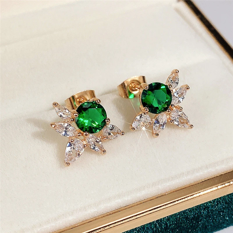 Spring new style small fresh floral earrings copper gold-plated zircon earrings hot selling earrings