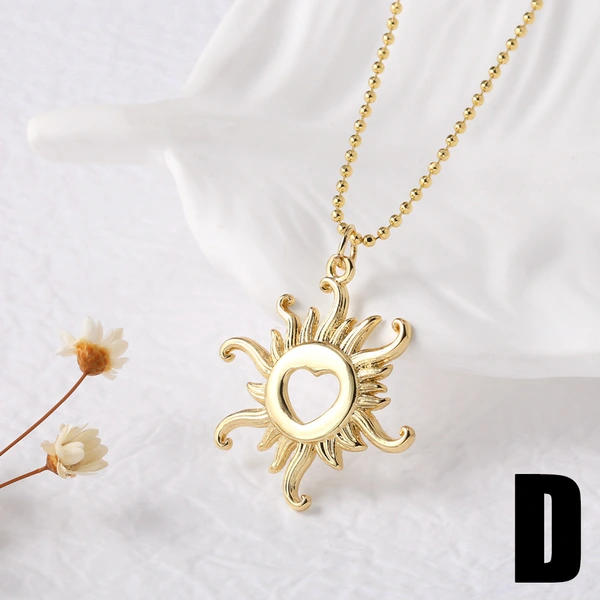 AS jewelry retro sun pendant necklace copper plated real gold five-pointed star clavicle chain nkz04