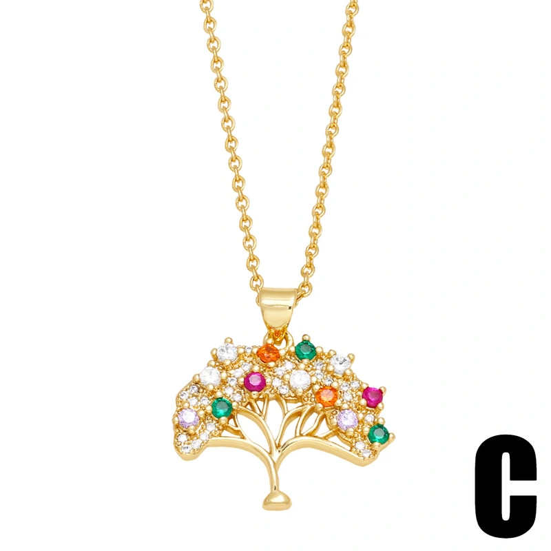 Creative personality inlaid with colored diamond umbrella pendant European and American niche design flower tree of life necklace clavicle chain nkr64
