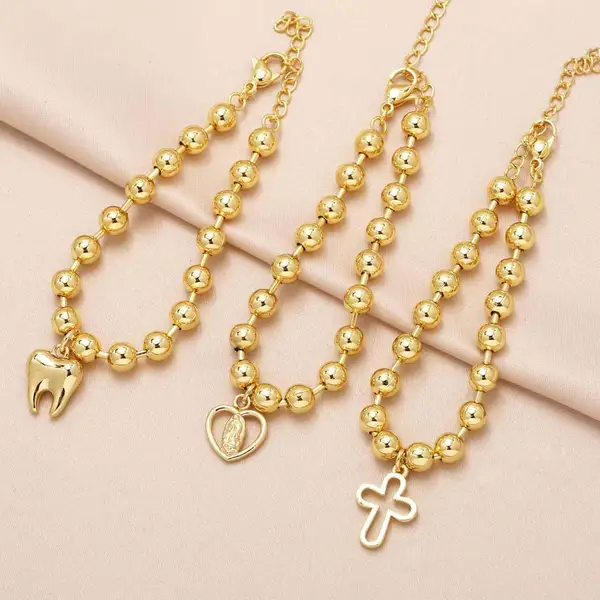 AS jewelry European and American new love cross pendant bracelet glossy gold-plated beaded bracelet brf82