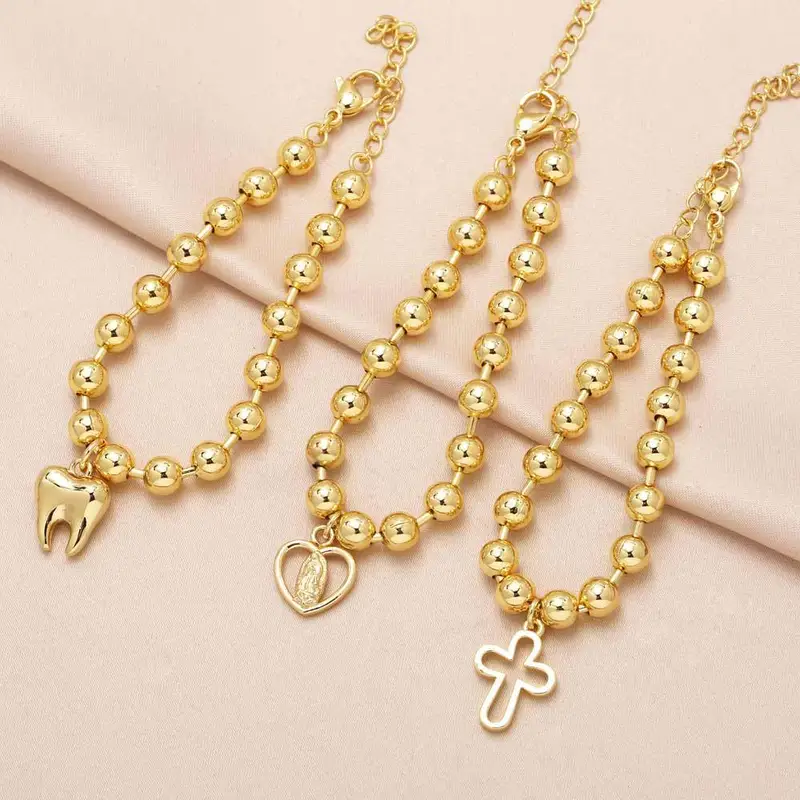 AS jewelry European and American new love cross pendant bracelet glossy gold-plated beaded bracelet brf82