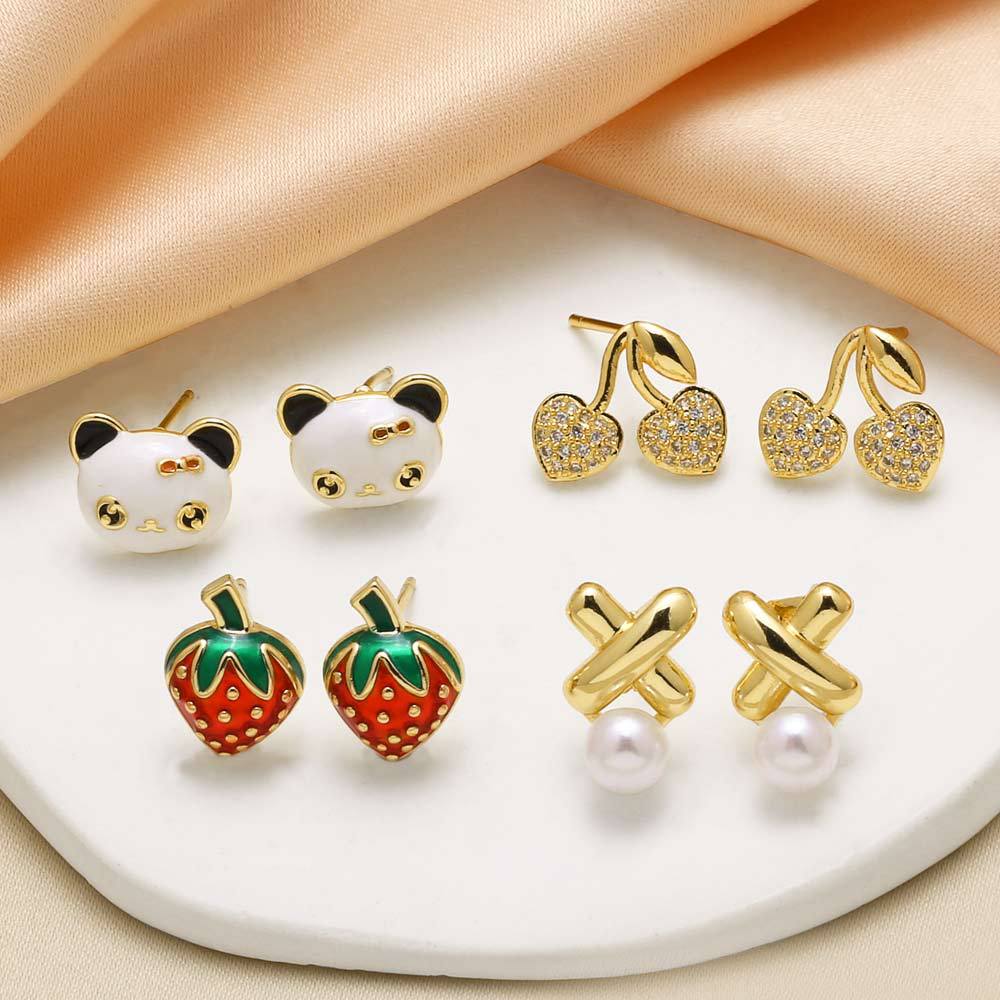 AS jewelry Europe and the United States hot selling pearl panda strawberry cherry earrings female gold-plated earrings earrings female ern22