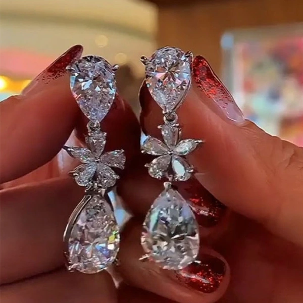 Fashion creative earrings exquisite flower AAA zircon drop earrings bridal banquet all-match earrings