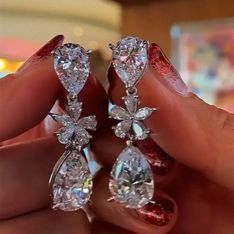 Fashion creative earrings exquisite flower AAA zircon drop earrings bridal banquet all-match earrings