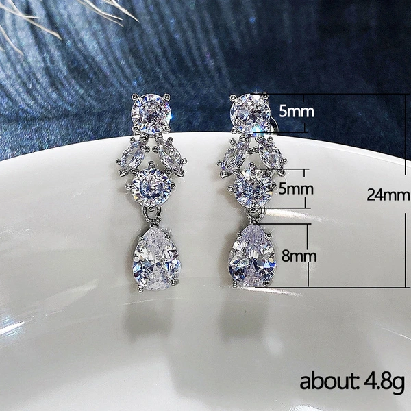 New style light luxury water drop earrings high-end zircon wedding dinner bridal earrings copper earrings for women