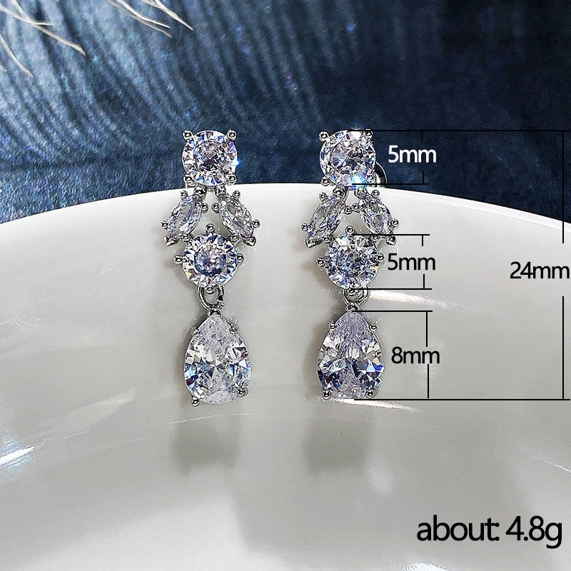 New style light luxury water drop earrings high-end zircon wedding dinner bridal earrings copper earrings for women