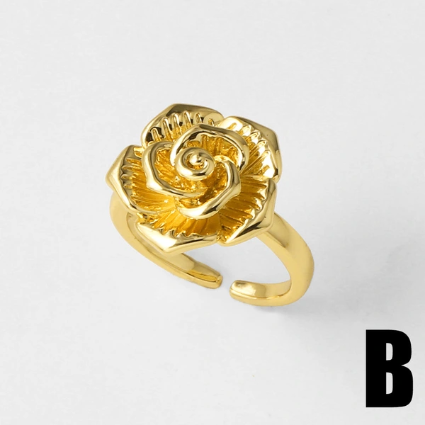 AS jewelry European and American new smooth copper plated 18k gold rose flower open ring female riq89 ring