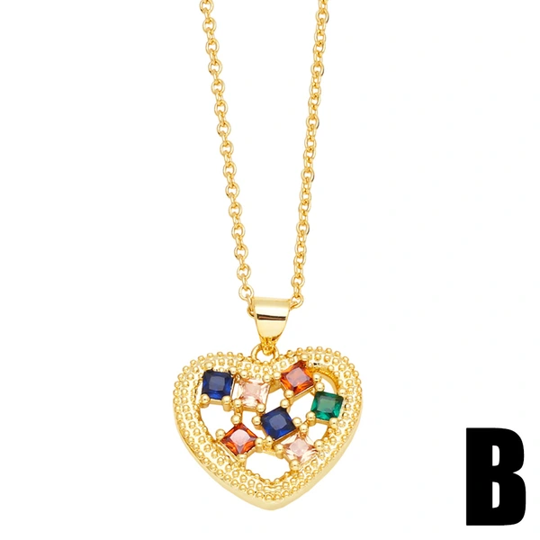 European and American micro-inlaid zircon heart-shaped pendant necklace style fashionable temperament clavicle chain necklace nks86