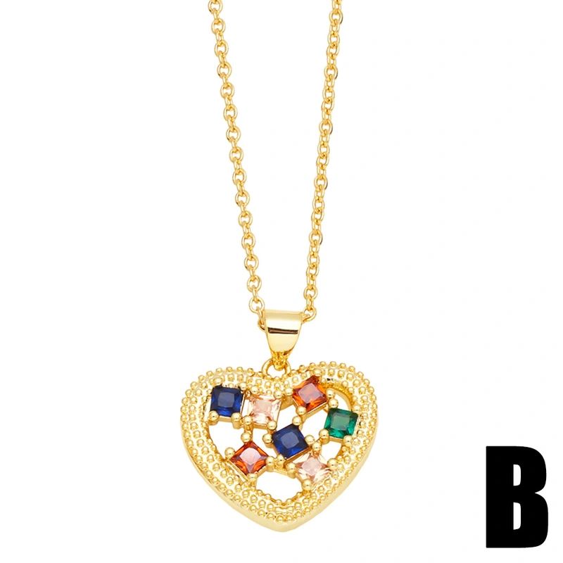 European and American micro-inlaid zircon heart-shaped pendant necklace style fashionable temperament clavicle chain necklace nks86