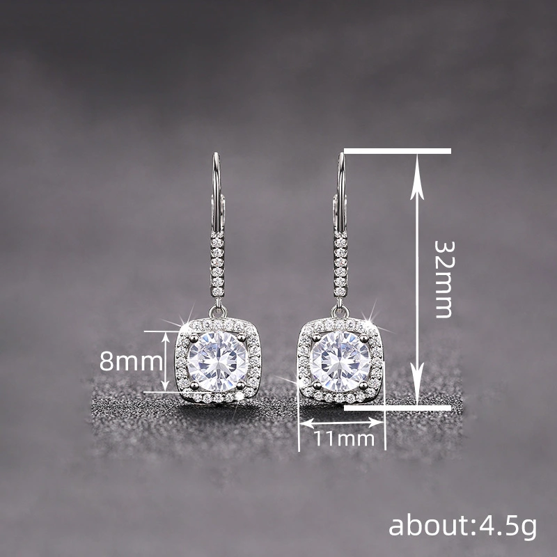 New hot-selling square earrings for women, geometric light luxury, shiny zircon jewelry, elegant temperament jewelry