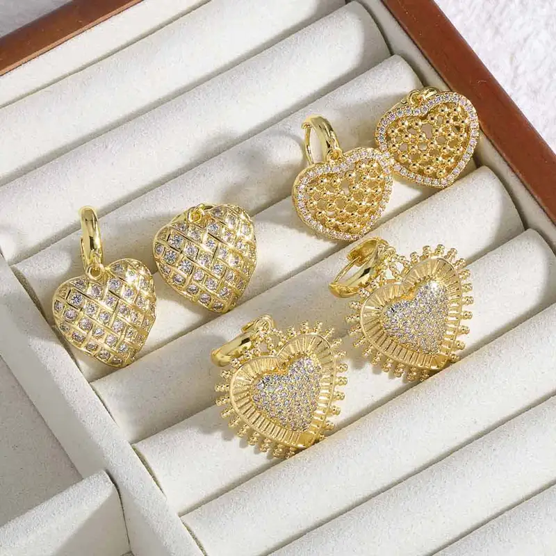 AS jewelry new style inlaid with zircon copper plated 18k gold love heart pendant earrings earrings female era093
