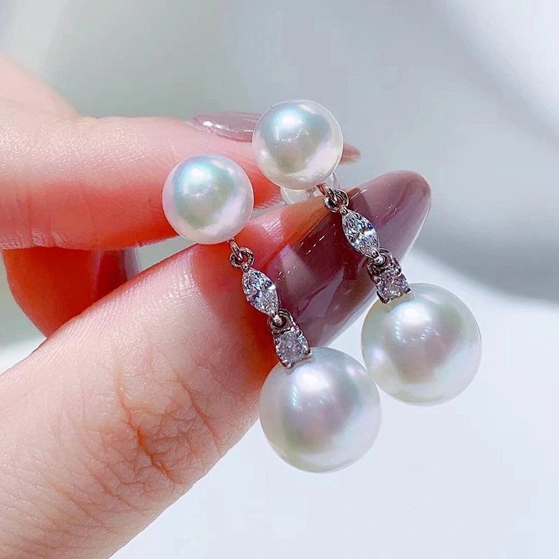 European and American style imitation pearl earrings, simple and elegant diamond-studded long shell pearl earrings, small Chanel style accessories