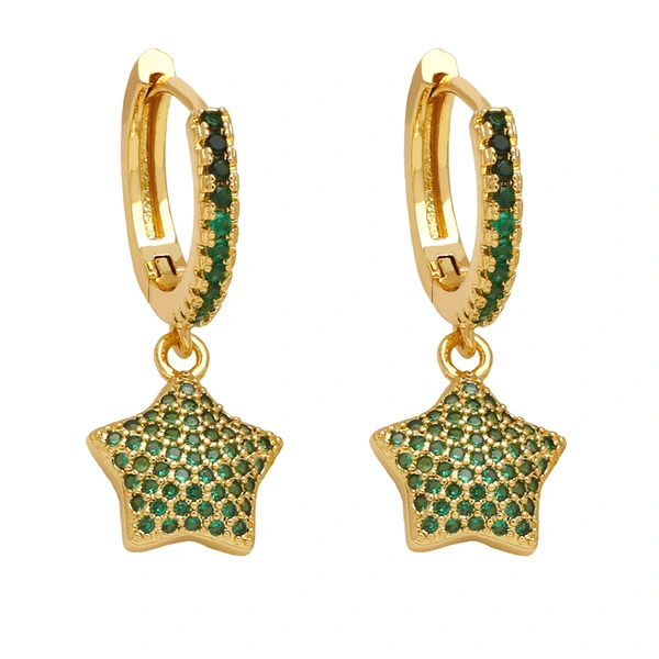 Clearance European and American five-pointed star earrings female niche design gold-plated inlaid colored zircon pendant earrings erw10