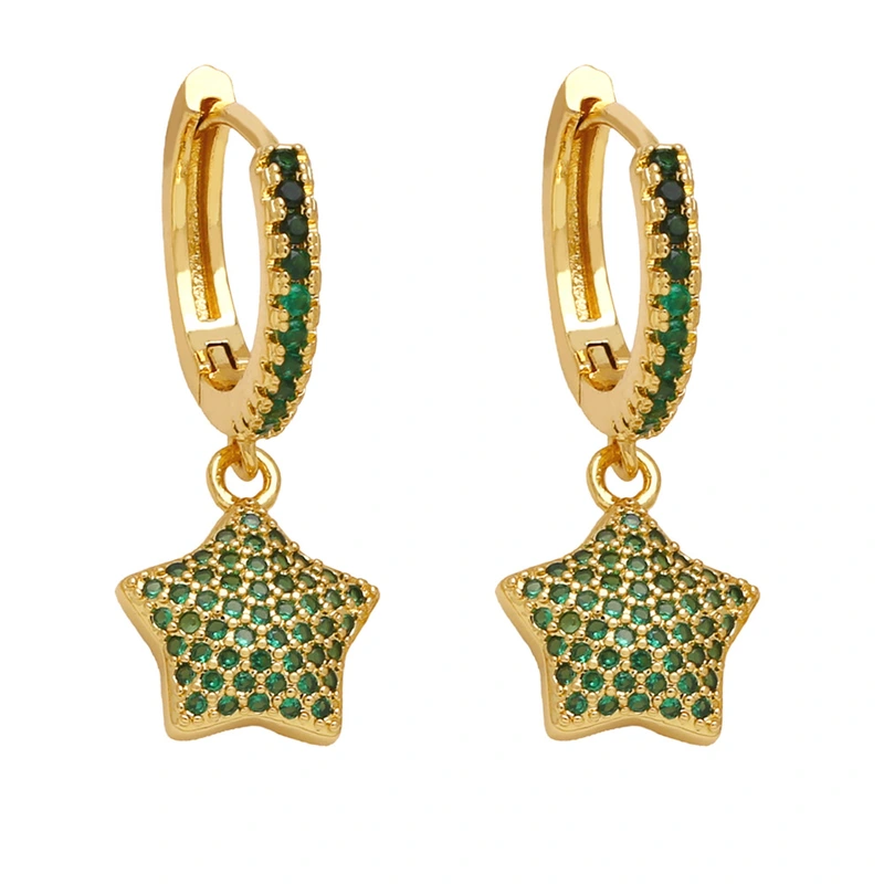 Clearance European and American five-pointed star earrings female niche design gold-plated inlaid colored zircon pendant earrings erw10