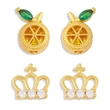 Clearance tide crown earrings niche design micro-inlaid zircon fruit earrings cute small earrings erx73