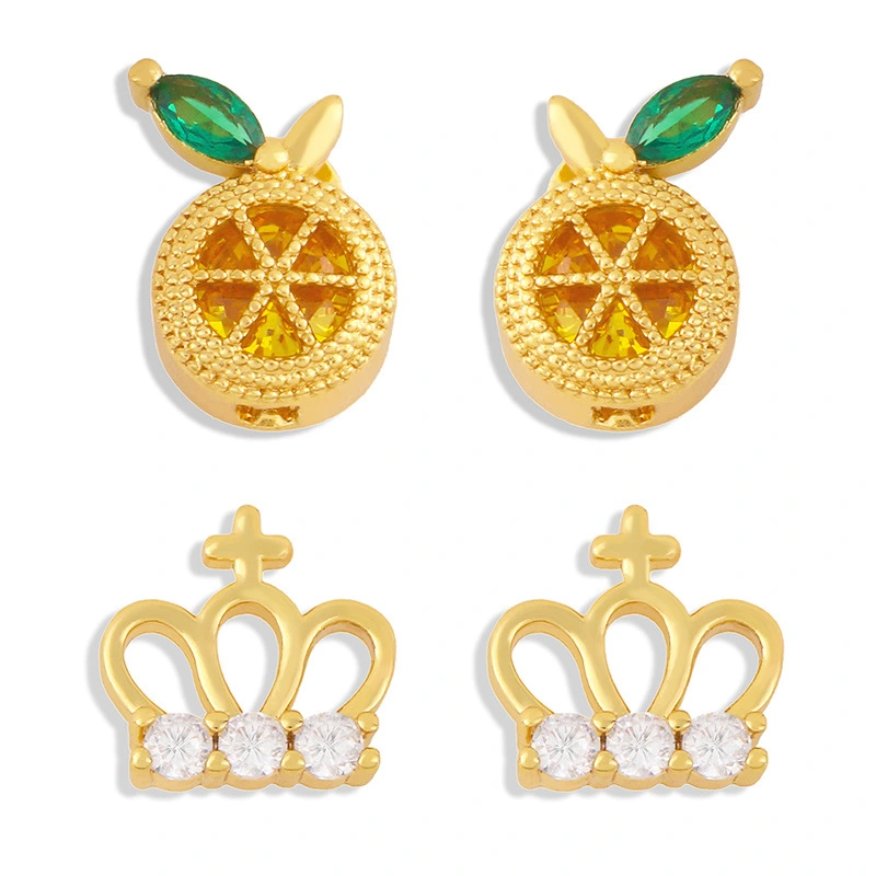 Clearance tide crown earrings niche design micro-inlaid zircon fruit earrings cute small earrings erx73