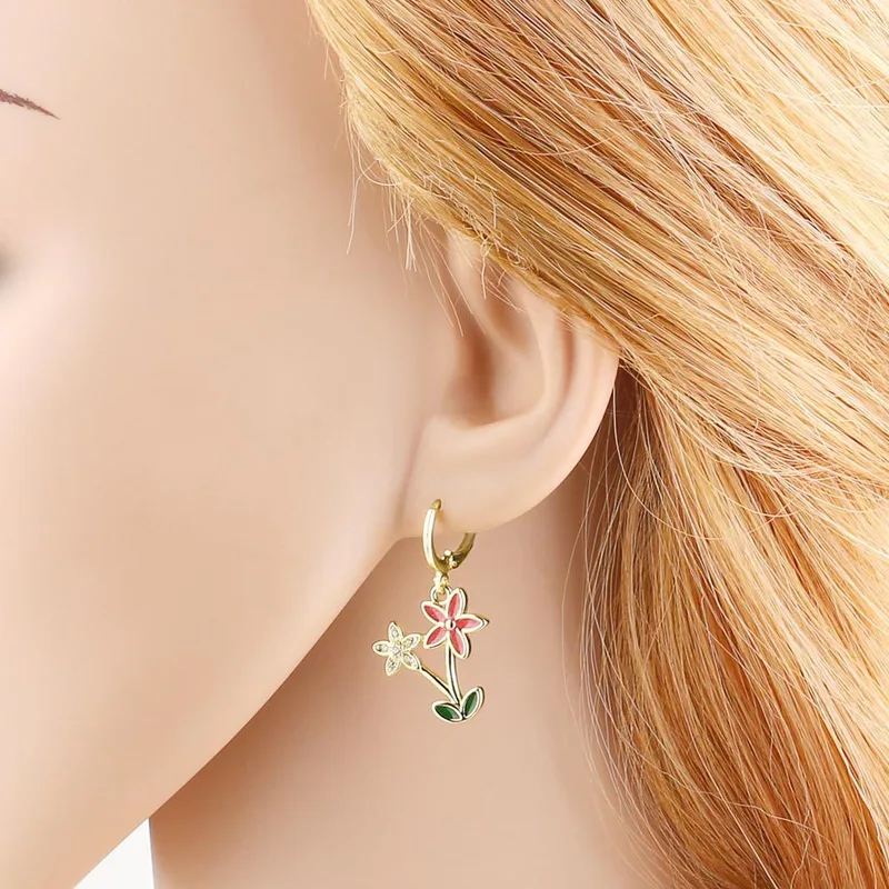 Jewelry Europe and the United States hot selling copper plated 18k gold rose flower pendant earrings erz09 earrings