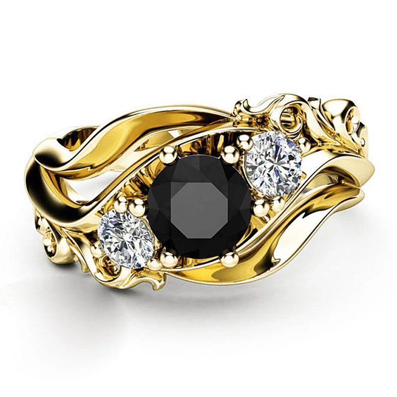 Popular small accessories fashion flower line black zircon ring women's exquisite ring hand jewelry series
