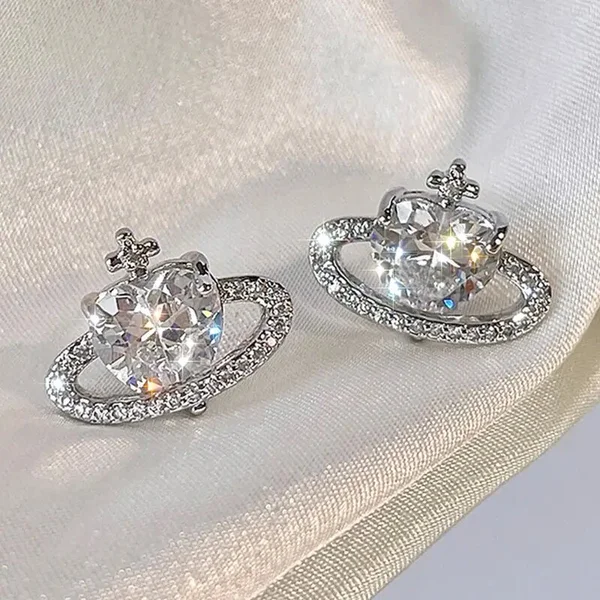 Super exquisite heart zircon earrings hot style net red planet universe earrings unique design shining earrings