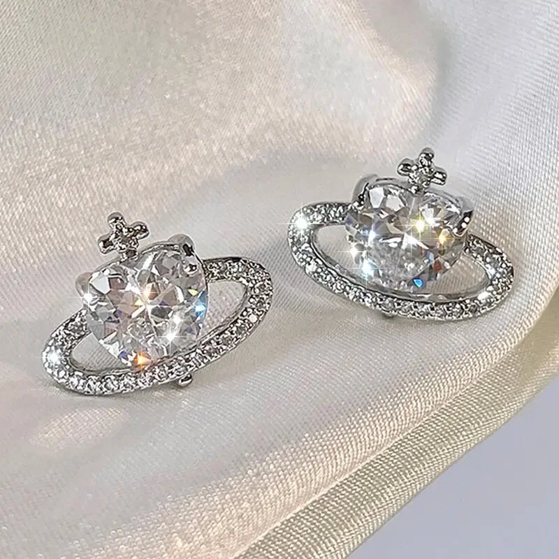 Super exquisite heart zircon earrings hot style net red planet universe earrings unique design shining earrings