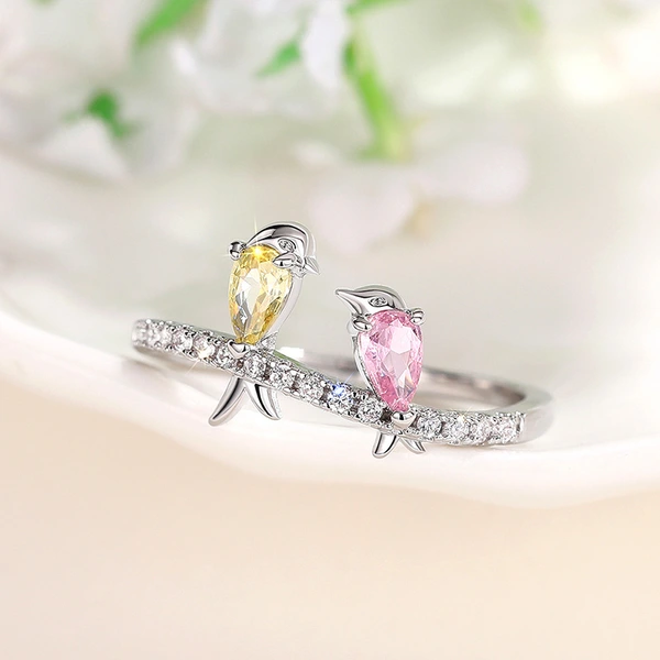  New European and American small fresh colorful bird ring Korean version cute swallow ring for Mother's Day gift