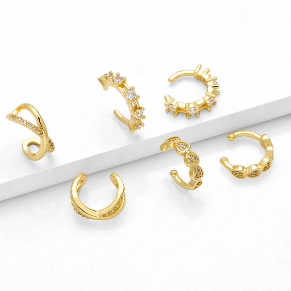 European and American jewelry fashion inlaid zircon no ear piercing ear clip temperament versatile gold-plated heart earrings female era01