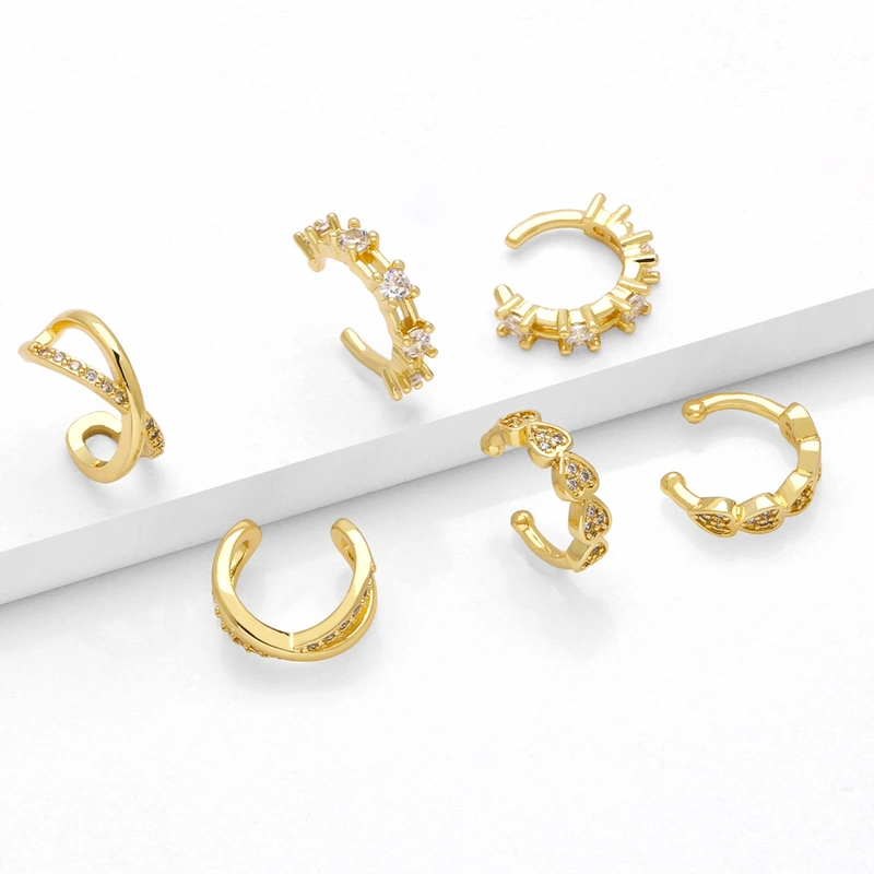 European and American jewelry fashion inlaid zircon no ear piercing ear clip temperament versatile gold-plated heart earrings female era01