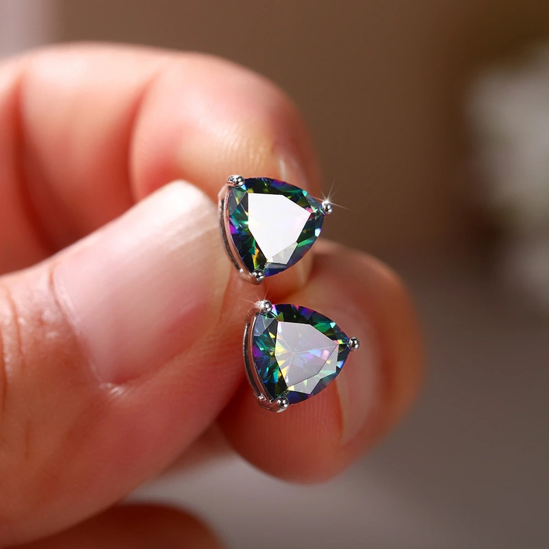 Fashionable colored gemstone earrings simple geometric triangle zircon earrings for women 2021 trendy mini earrings