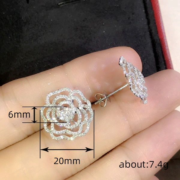 Hollow camellia flower earrings retro temperament cold style earrings small fragrance style net red short hair earrings summer