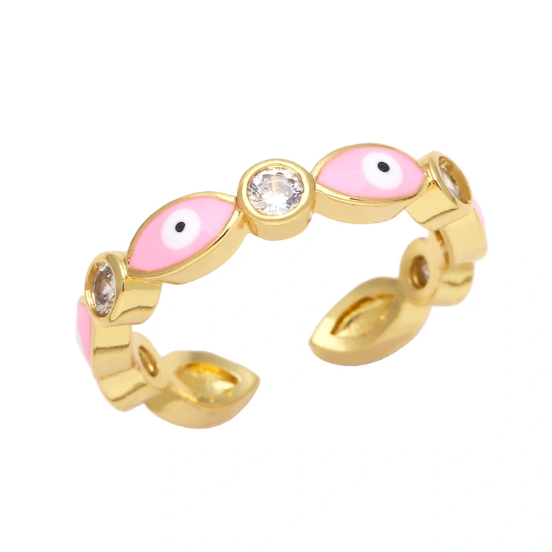 Clearance jewelry men and women open copper ring European and American inlaid zircon color drop oil creative eye ring rip18