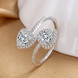 High-end fashion style open ring double heart zircon ring engagement ring true love law aesthetic ring