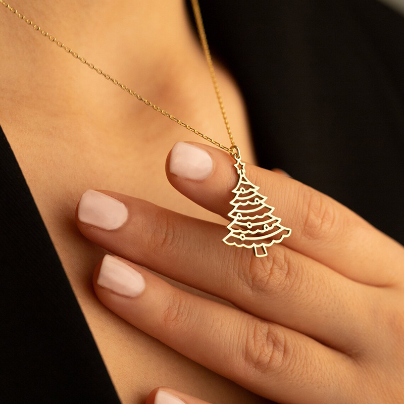  Christmas holiday pendant necklace Christmas tree line jewelry women's fashion sweet cute jewelry gift