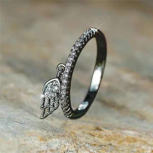  Factory direct sales of wing feather rings for women inlaid with zircon pendant rings, exquisite and fashionable daily accessories