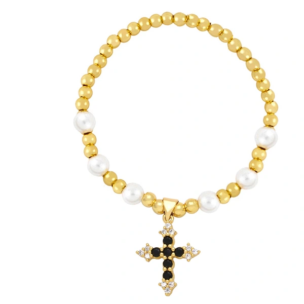 Clearance high-end cross pendant bracelet beaded pearl bracelet female niche girlfriends hand jewelry wholesale brj82