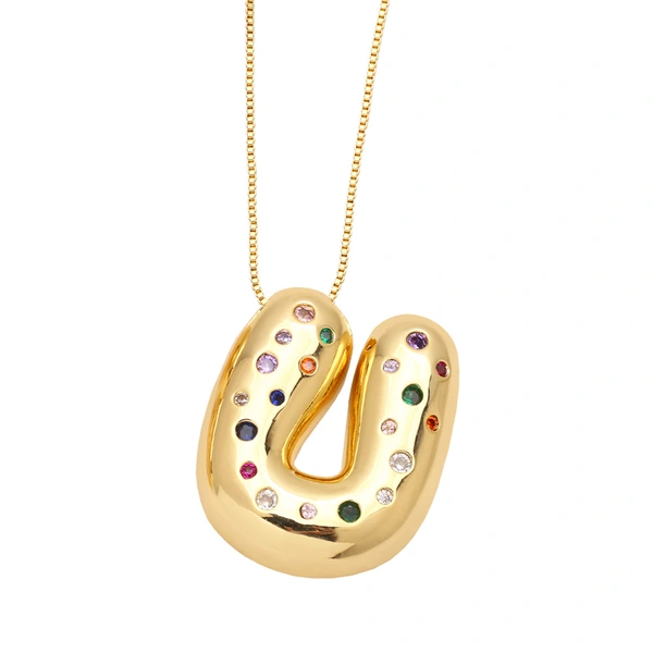 AS jewelry 26 English letters necklace gold-plated inlaid colored zircon clavicle chain nkb070