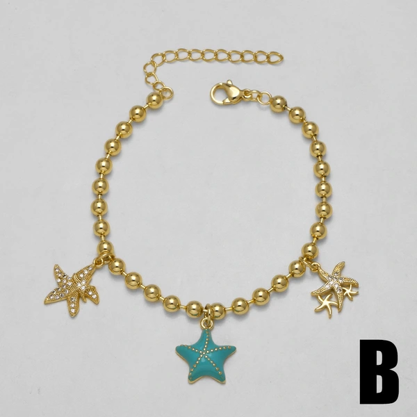 AS jewelry new hot selling ocean style starfish turtle pendant gold-plated bracelet jewelry wholesale brn51
