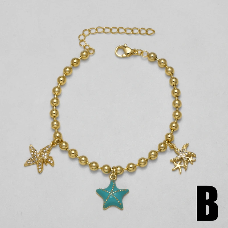 AS jewelry new hot selling ocean style starfish turtle pendant gold-plated bracelet jewelry wholesale brn51