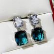 New earrings, oversized fat square diamond zircon earrings for women, exquisite peacock blue crystal earrings