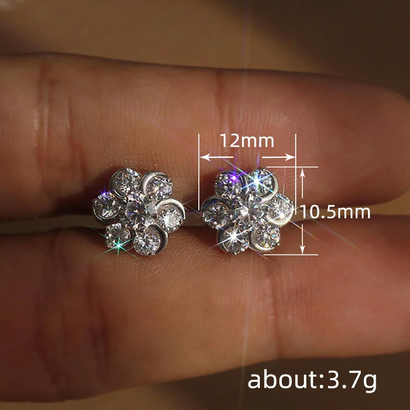 Temperament super flash zircon earrings flower design earrings light luxury snowflake flower classic earrings jewelry