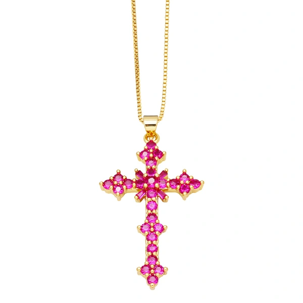 European and American jewelry micro-inlaid colored zircon cross pendant necklace hip hop retro clavicle chain nks87