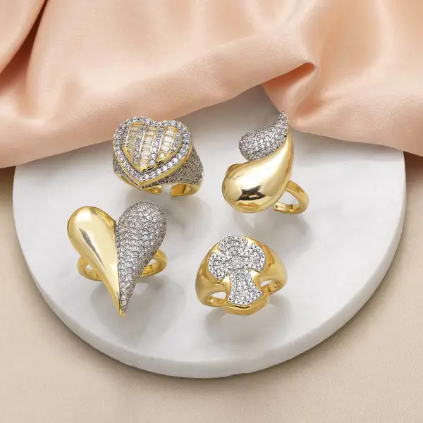 AS jewelry Europe and the United States hot selling love two-color ring female gold-plated peach heart full zircon open ring rih77
