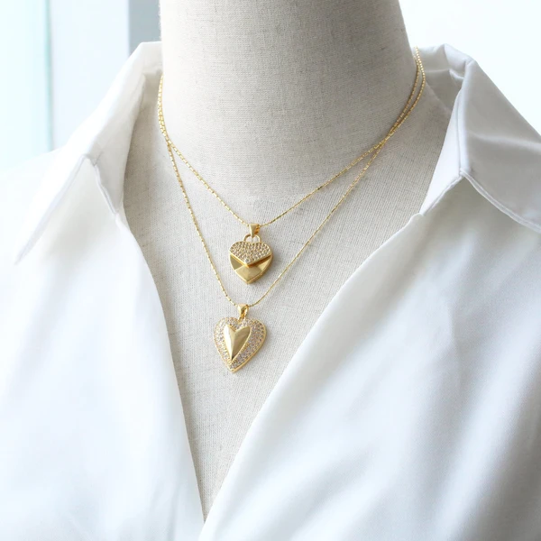 Jewelry love pendant necklace female copper plated real gold inlaid zircon peach heart clavicle chain nks27