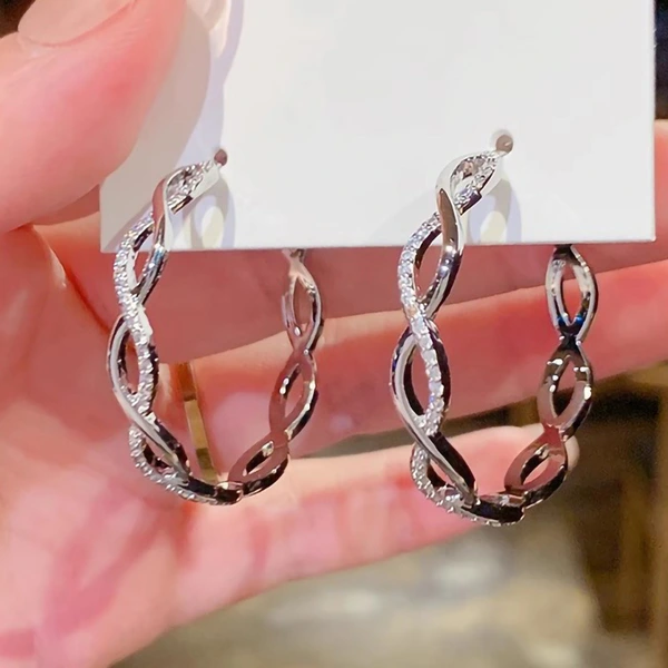 Wave line large hoop earrings for women popular trendy earrings for women popular inlaid design earrings