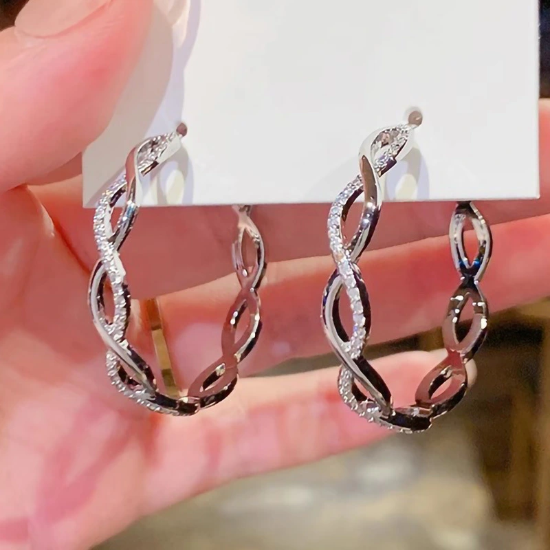 Wave line large hoop earrings for women popular trendy earrings for women popular inlaid design earrings