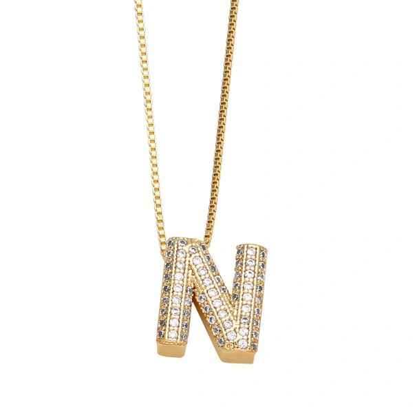 Temu hot selling 26 English letters necklace inlaid with zircon gold-plated clavicle necklace jewelry nkp54