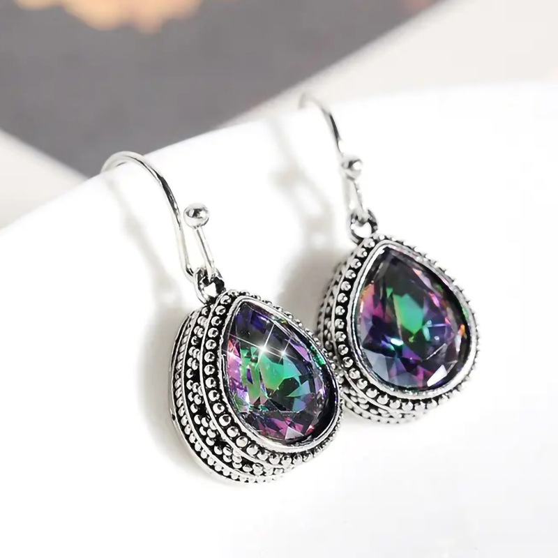Alloy Bohemian style earrings for women fashion retro style colored inlaid glass exquisite earrings jewelry