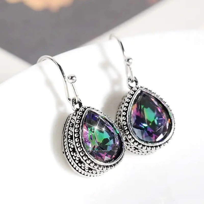 Alloy Bohemian style earrings for women fashion retro style colored inlaid glass exquisite earrings jewelry