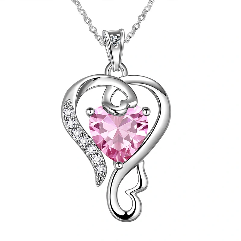    New Chinese Valentine's Day necklace for women, love line design pendant, pink heart-shaped sweet style